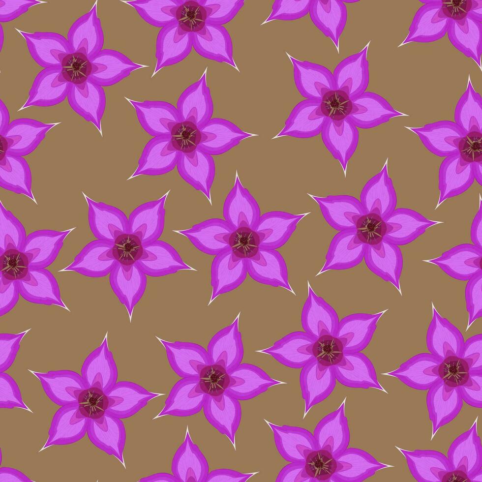 Seamless pattern of lilac clematis flowers on a beige background vector