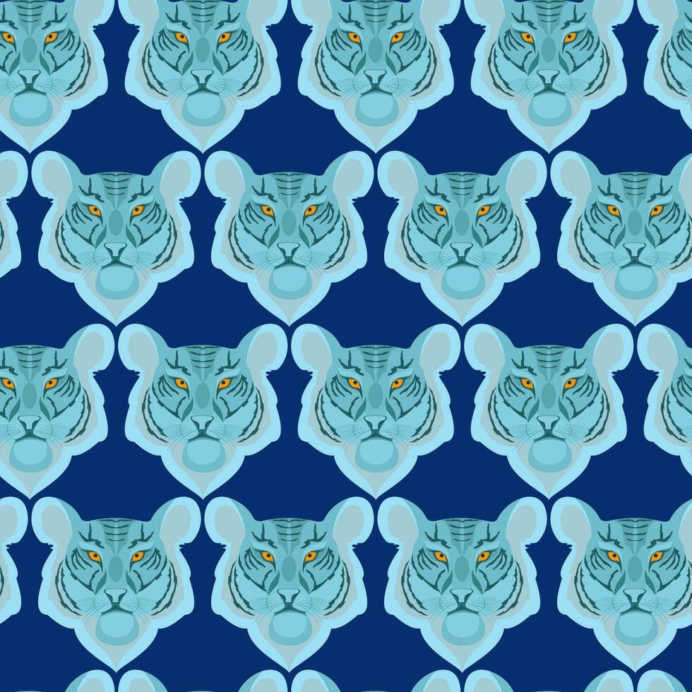 Seamless pattern with the head of a blue tiger on a blue background vector