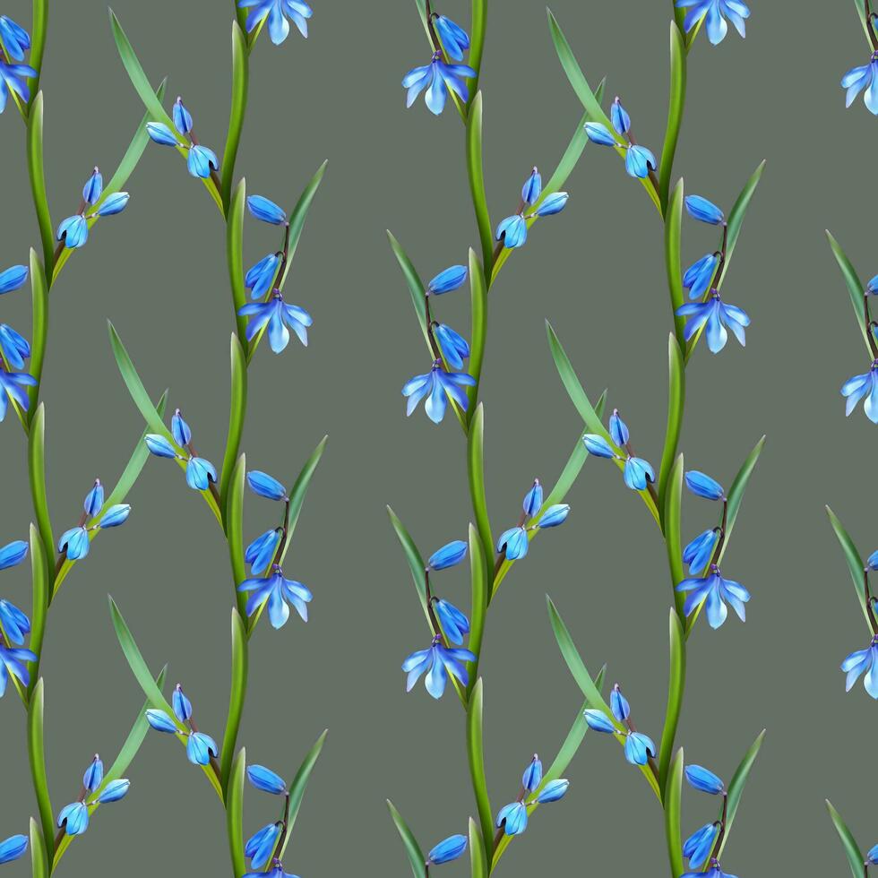 seamless patterns of flowers of snowdrop on a gray background vector