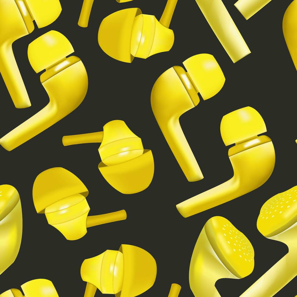 seamless pattern with yellow headphones on a dark background vector