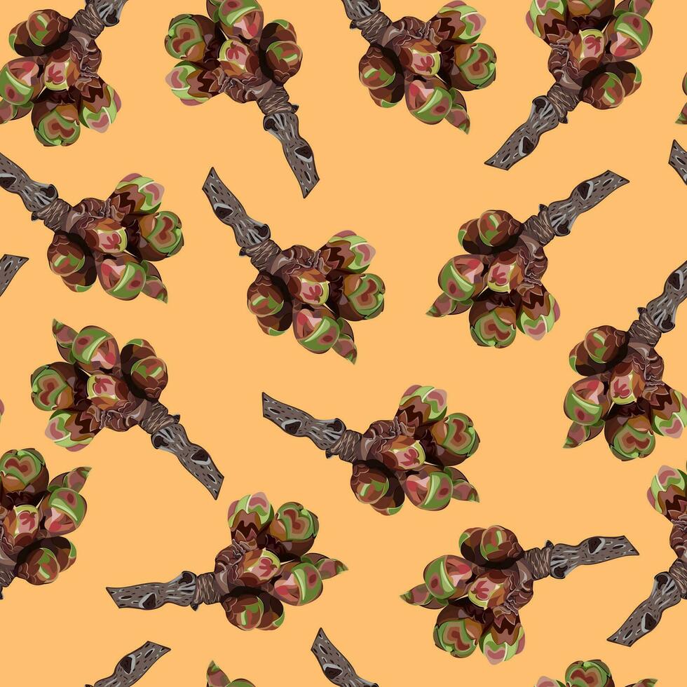 Seamless pattern with spring cherry branch on orange background vector