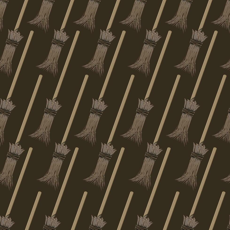 seamless patterns with broom in brown tones on brown background vector