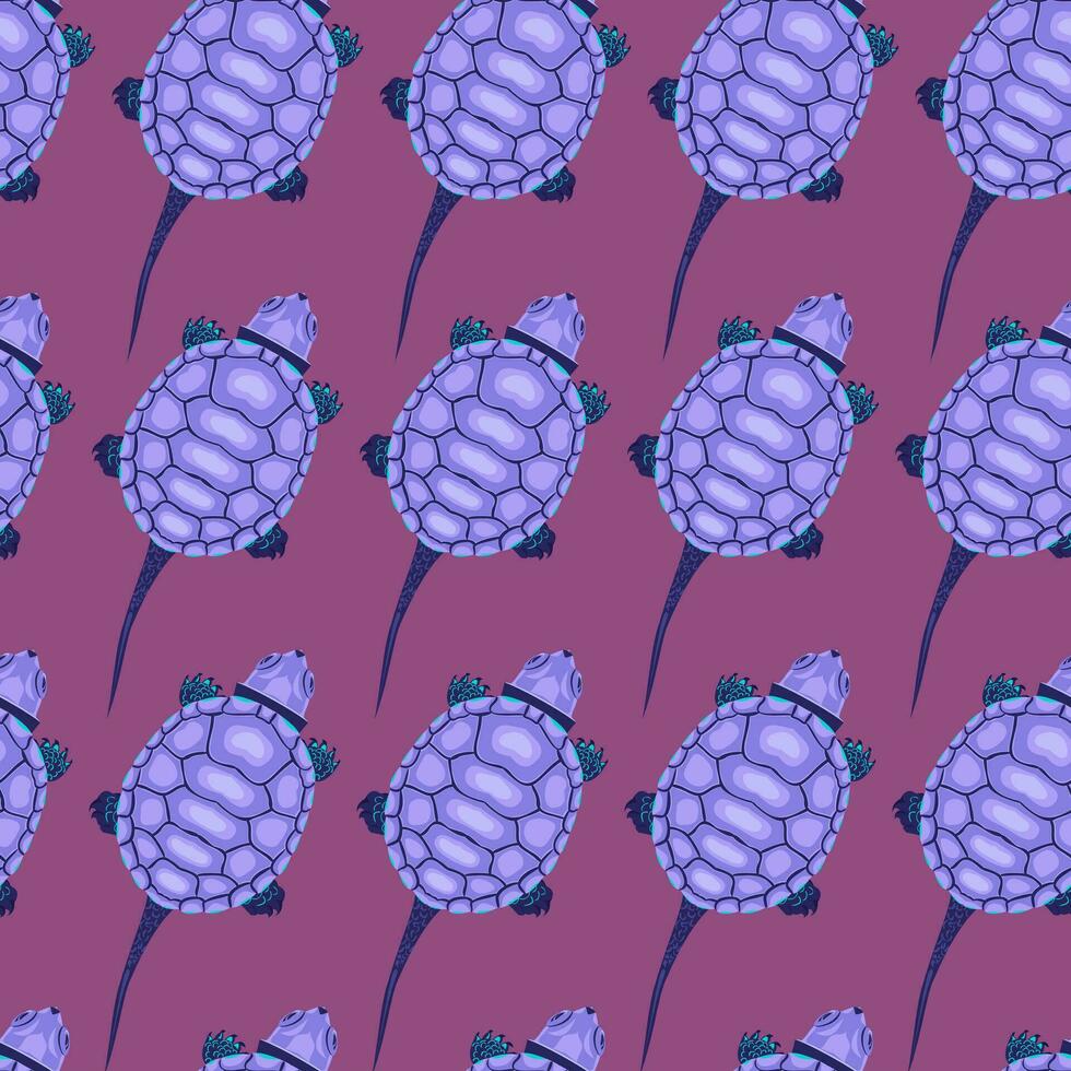 Seamless pattern with purple swamp turtles on a pink background vector