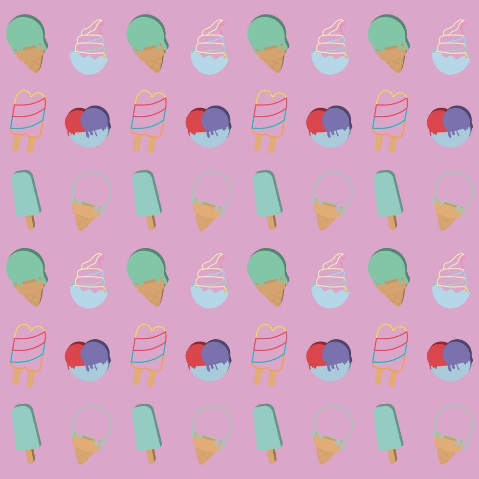 Colored pattern background with ice cream icons Vector illustration