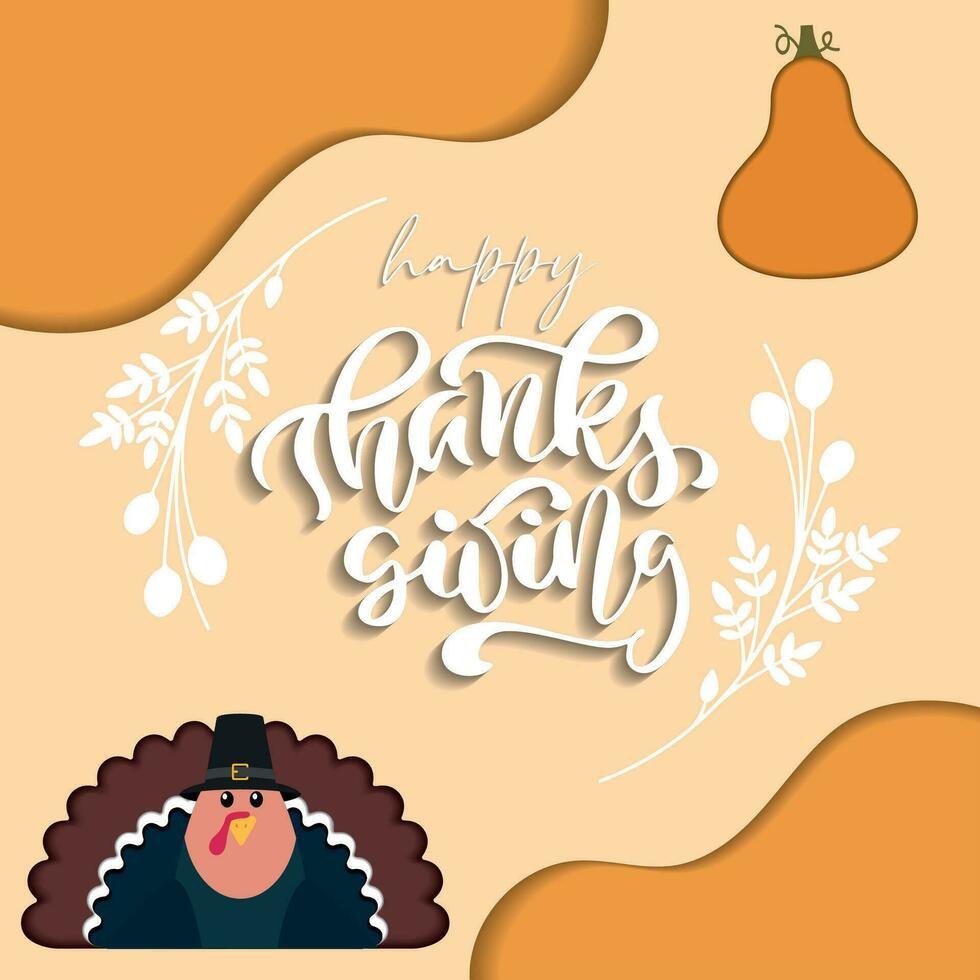 Happy thanksgiving template with turkey and text Vector illustration