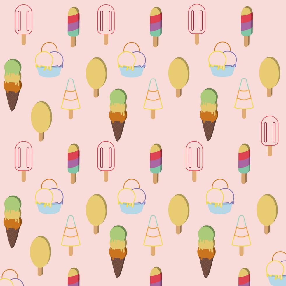 Colored pattern background with ice cream icons Vector illustration