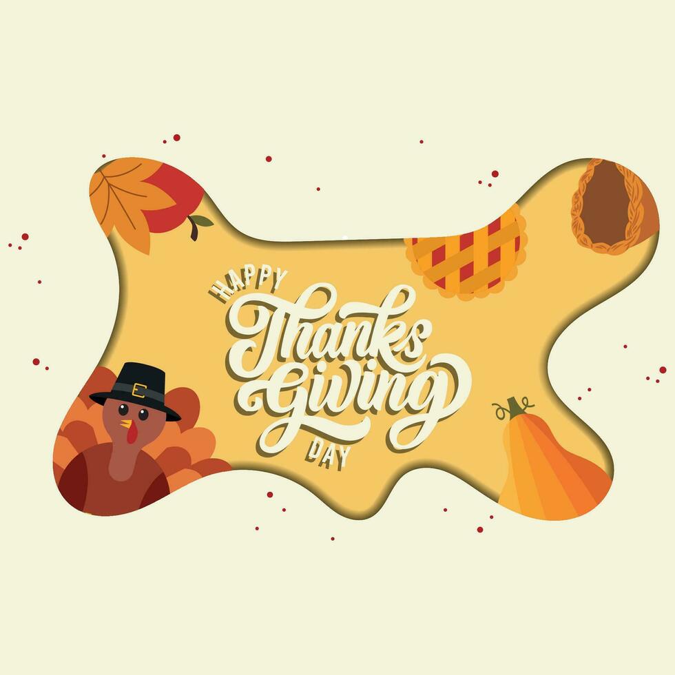 Isolated lettering with seasonal food and turkey Happy thanksgiving day Vector illustration