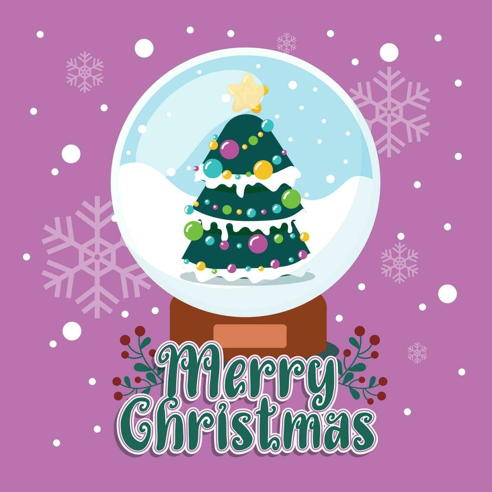 Cute christmas card with crystal ball and tree Vector illustration