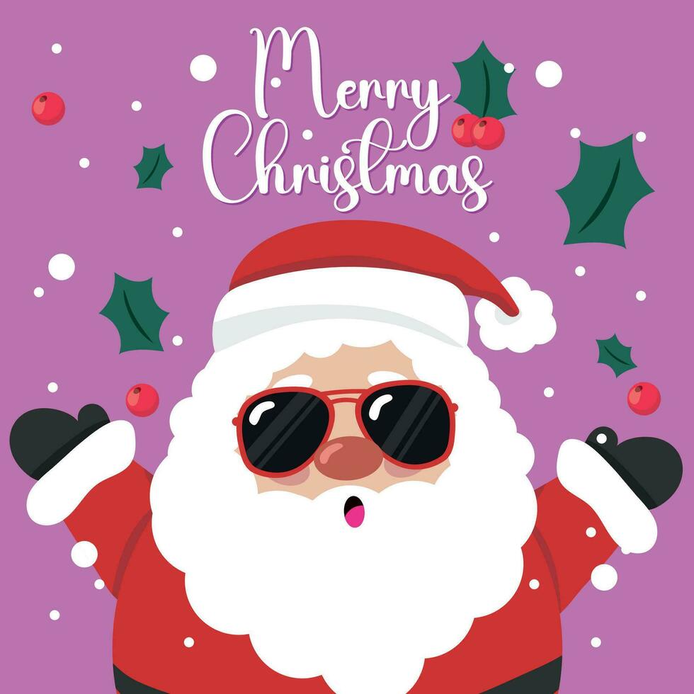 Christmas cute card with santa claus character Vector illustration