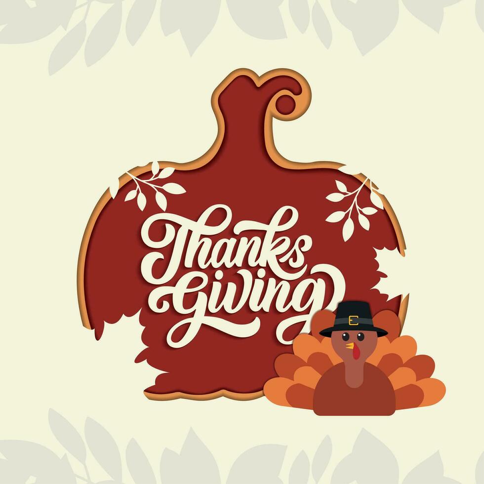 Happy thanksgiving template with turkey and silhouette of pumpkin Vector illustration