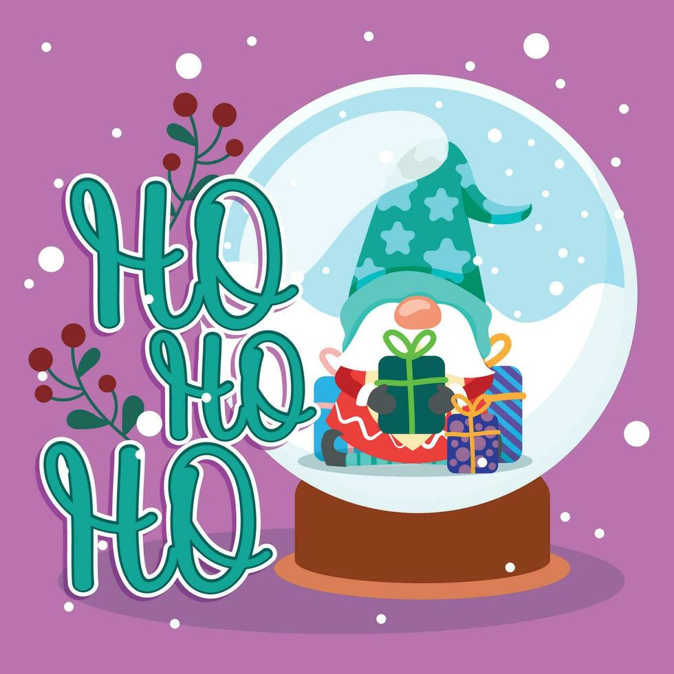 linda Navidad tarjeta con un Navidad duende dentro un cristal pelota vector ilustración