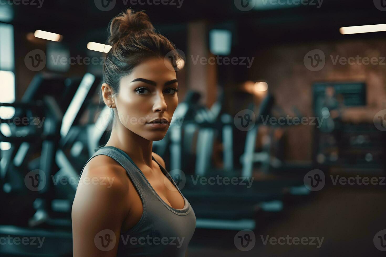 ai generado hermosa atlético latina mujer en el gimnasia. neural red ai generado foto