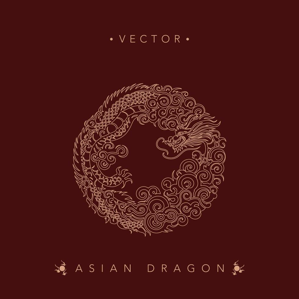 Circular Asian Dragon Vector Illustration