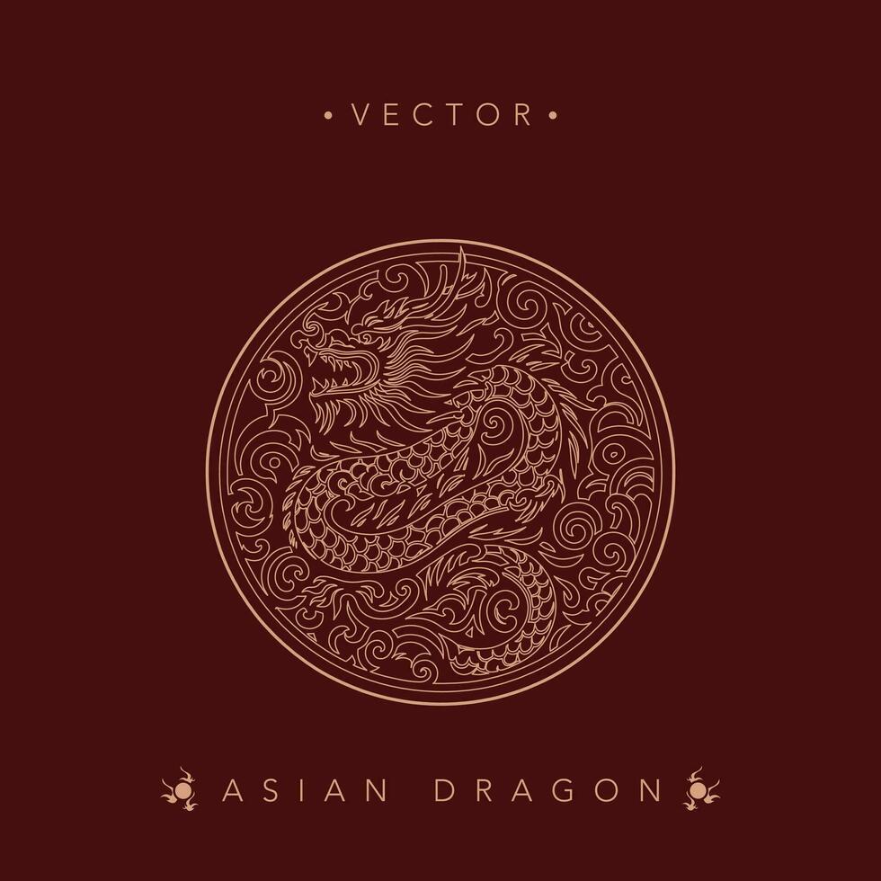Mythical Asian Dragon Circle Vector