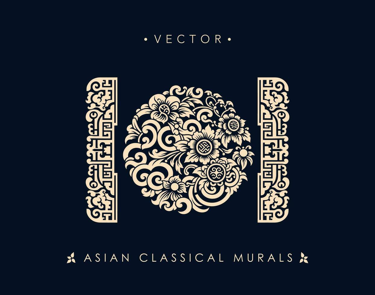 tradicional asiático floral mural vector ilustración
