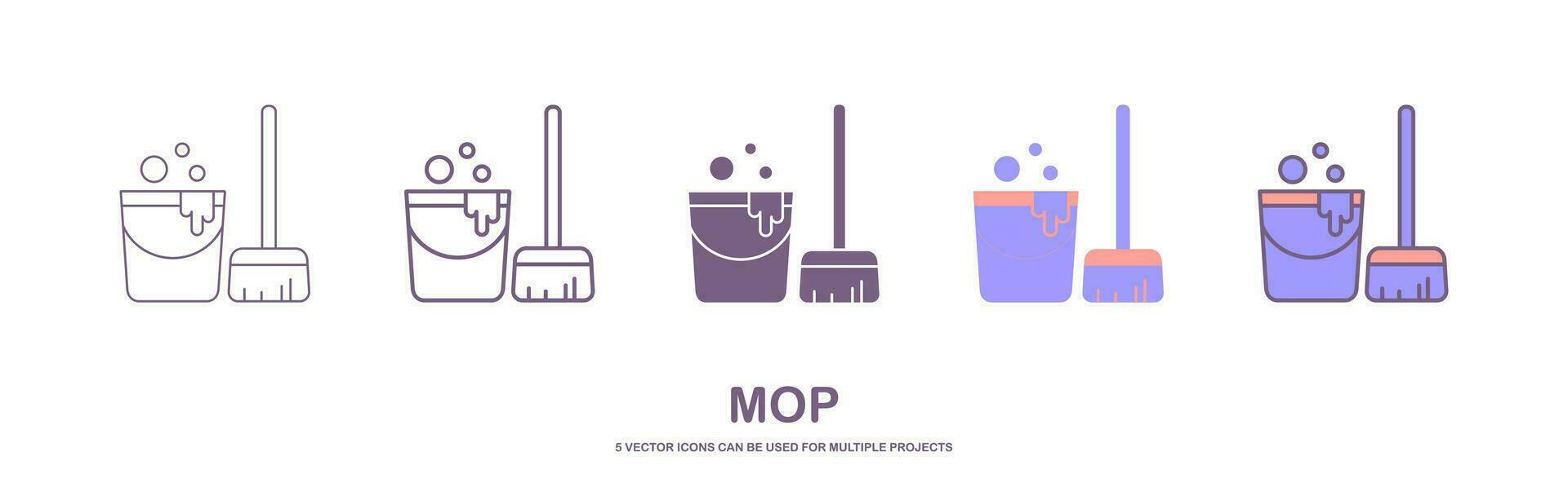 Mop and bucket, cleaning outline icons. Vector illustration. Editable stroke. Isolated icon suitable for web, infographics, interface and apps.