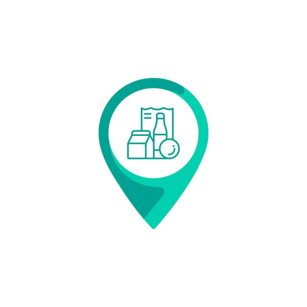 Map pointer with food delivery icon. Delivery service. Vector illustration. Grocery Gps icon