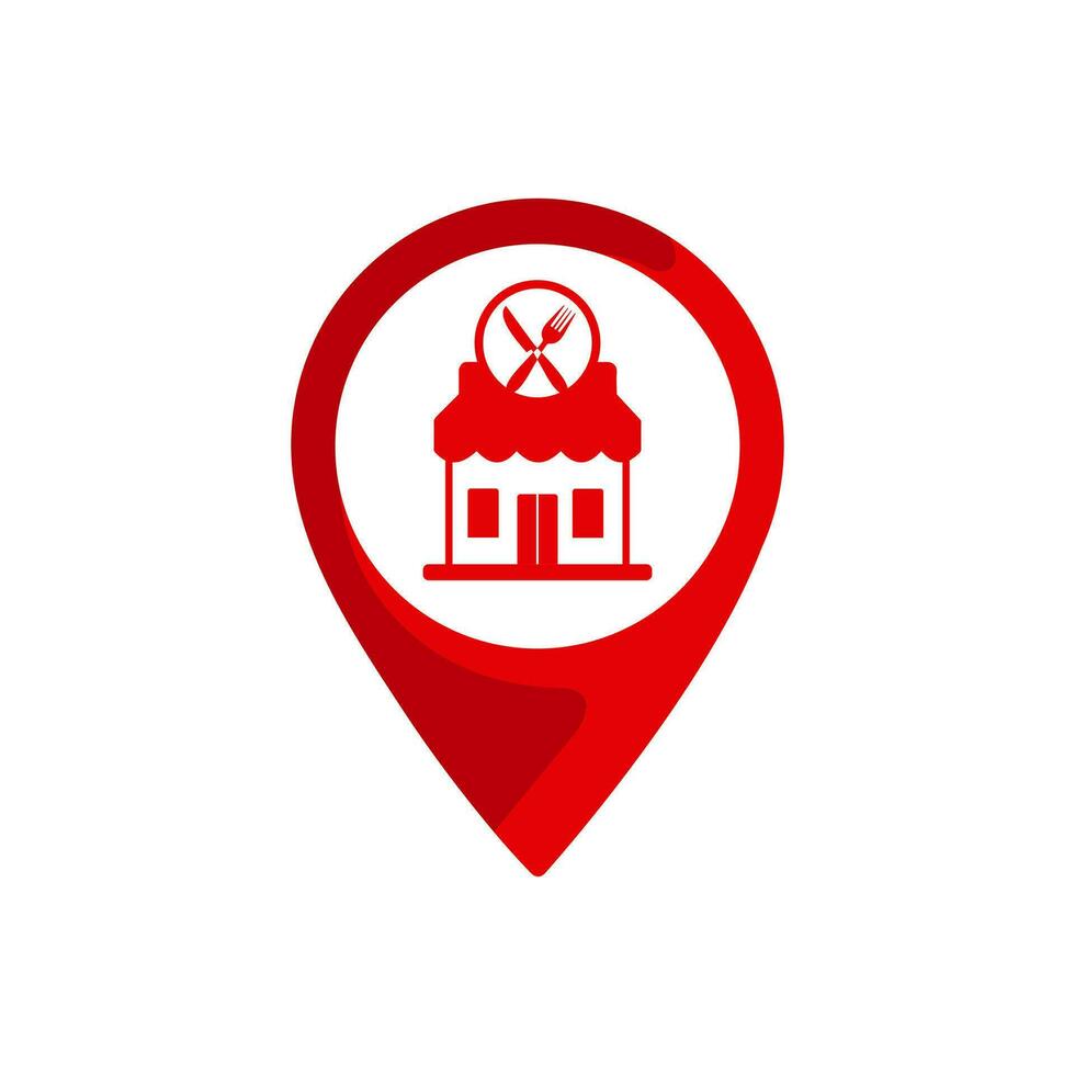 Restaurant icon. Vector illustration, Red map pointer with restaurant icon