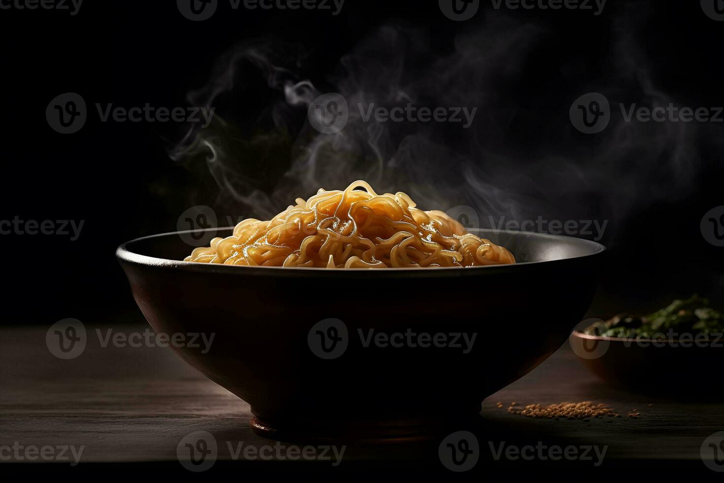 AI generated Black bowl with chinese noodles Jiangsu cuisine. Neural network AI generated photo