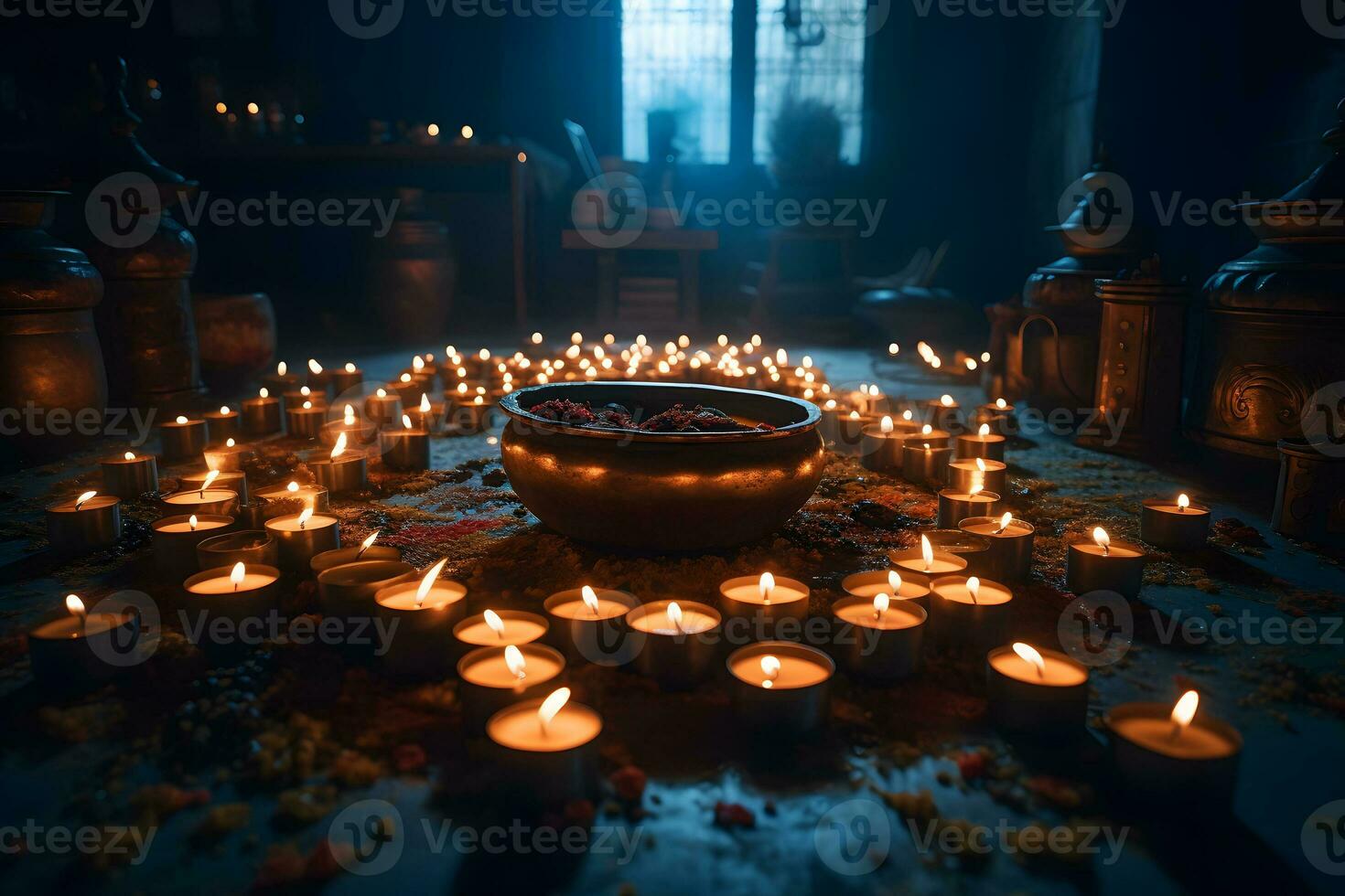 AI generated Many candles for the Indian holiday Diwali. Neural network AI generated photo