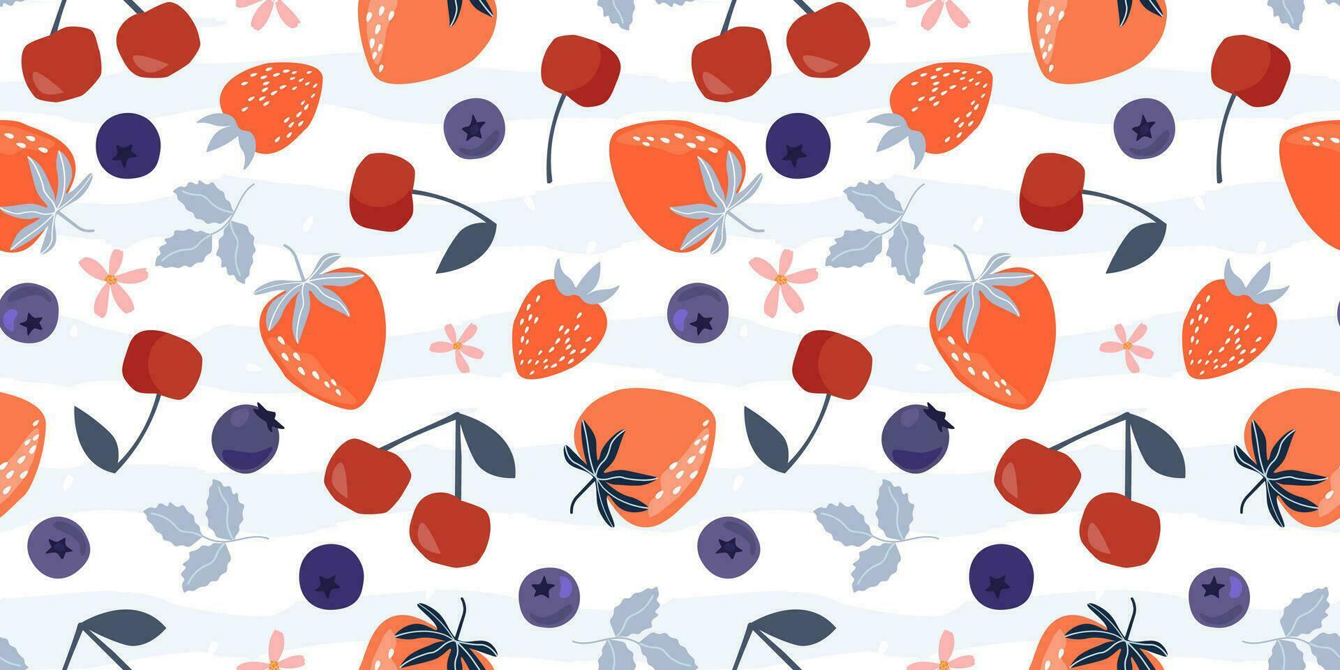 sin costura modelo con diferente frutas y bayas. resumen impresión con fresas, arándanos, cerezas. vector gráficos.