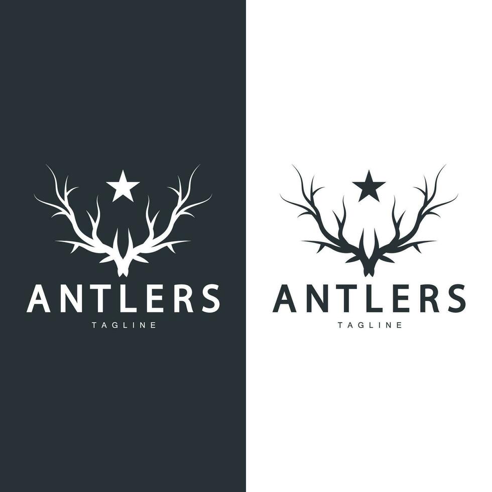 Deer Antlers Logo Design Hunter Antlers Forest Animal Symbol Illustration vector