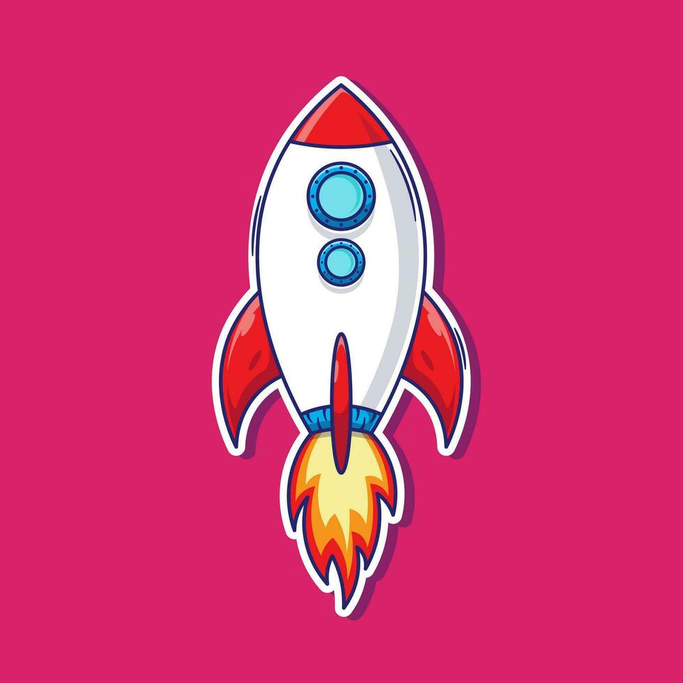 Free vector flying rocket cartoon to the moon illustration. transportation technology element set