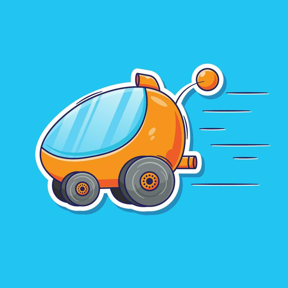 Vector cartoon sticker template of space vehicle transportation illustration. science technology on future element set.