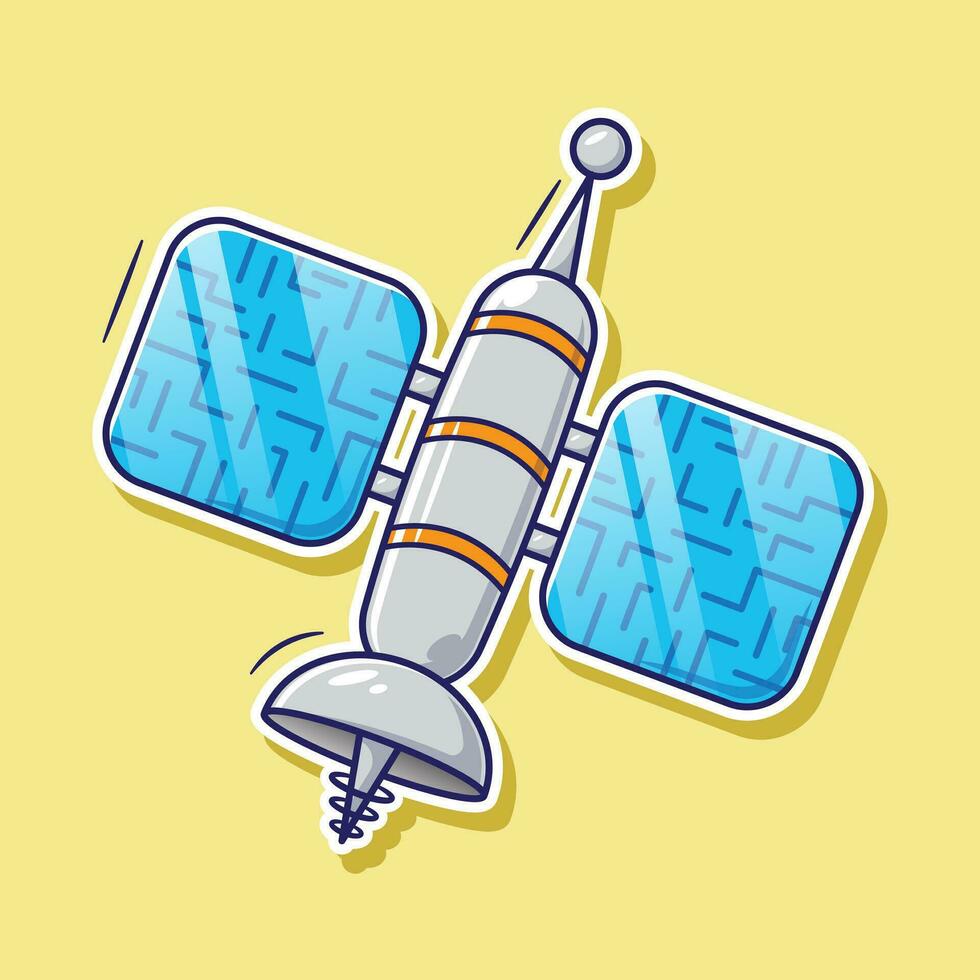 Cute cartoon flying satellite on galaxy vector illustration concept. science technology mascot element set