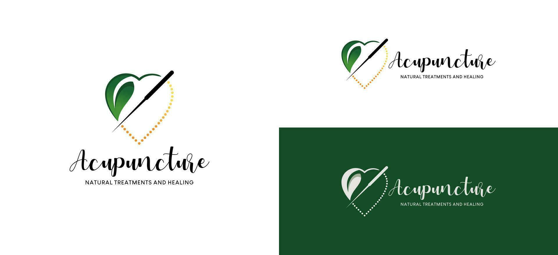 Green love acupuncture logo design, natural acupuncture treatment and healing logo vector