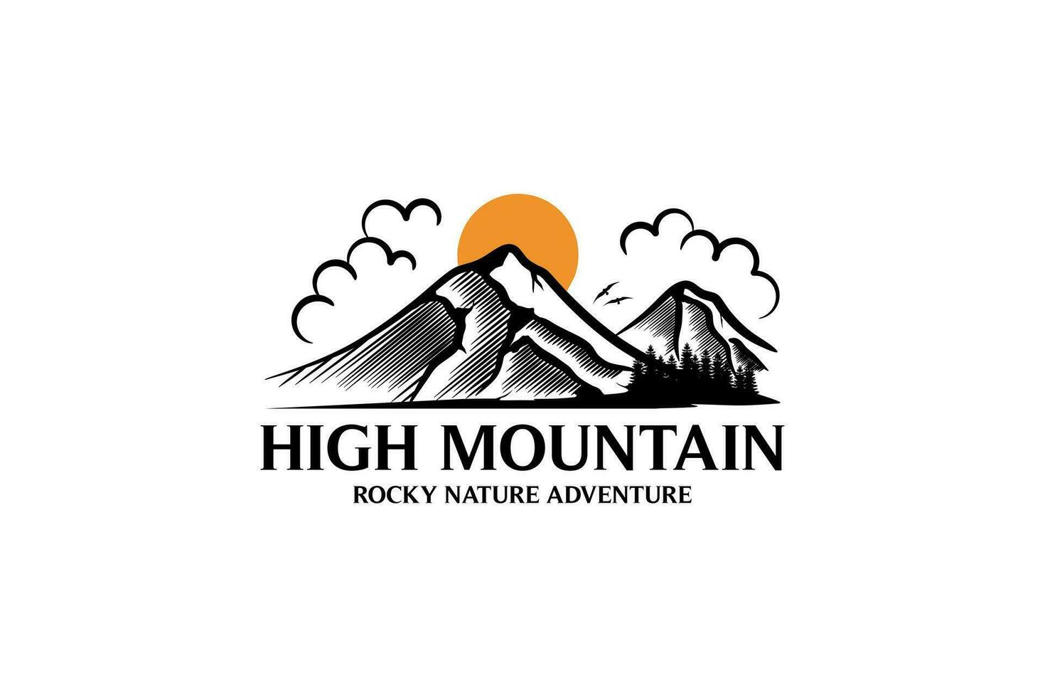 Hand drawn abstract high mountain logo design vector