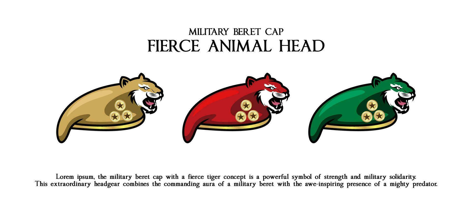 Colorful military cap beret logo design with tiger head vector illustration