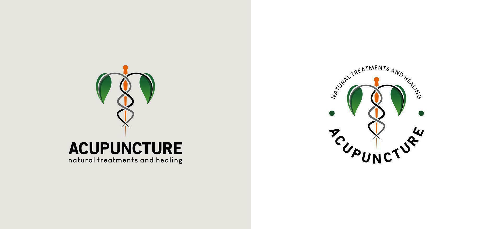 Modern love acupuncture logo design, natural acupuncture treatment and healing logo vector