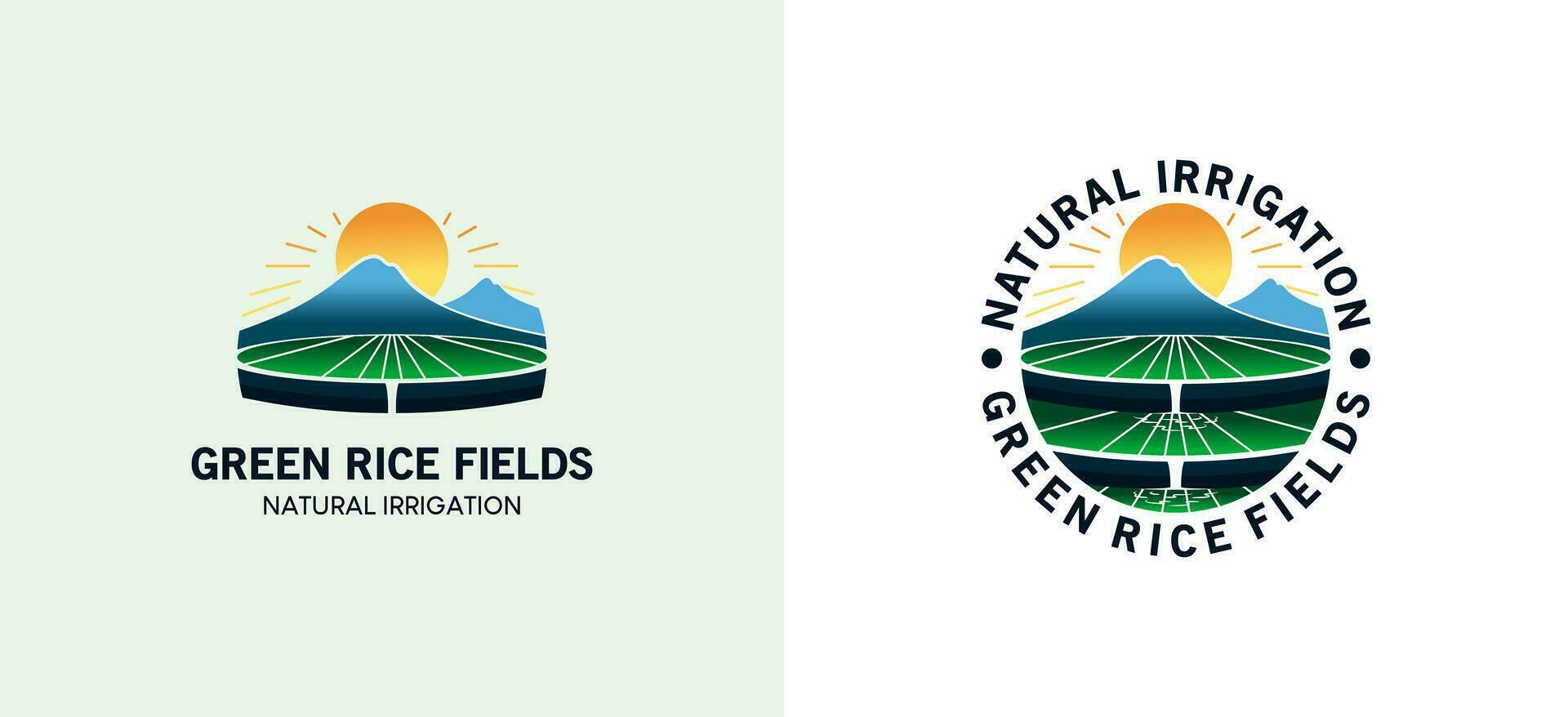 natural campo de arroz irrigación logo, verde campo de arroz vector para agrícola aguas logo diseño