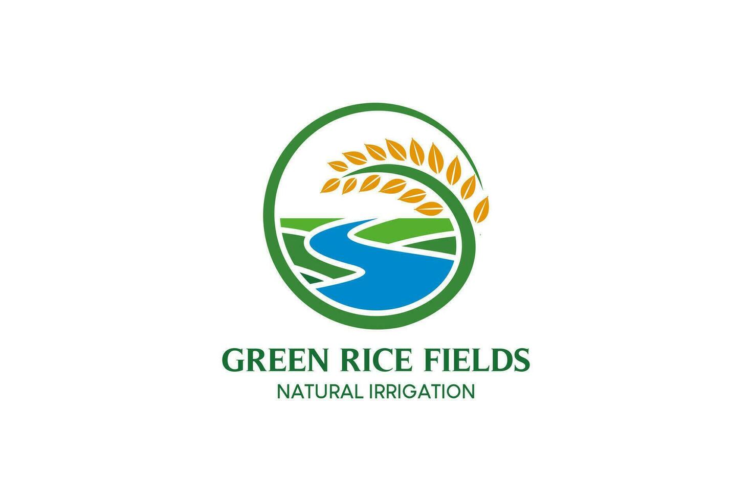 Paddy ricefield irrigation logo, green ricefield vector for agricultural waters logo design