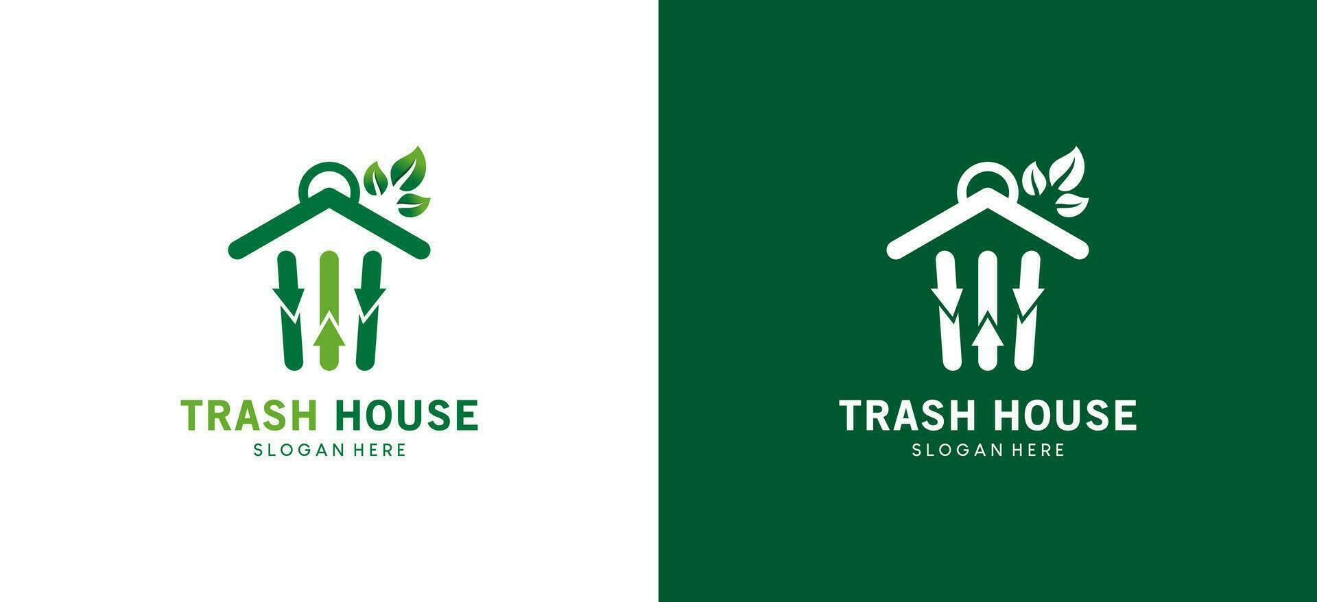 Modern garbage house logo design suitable for waste bank and environmental care vector