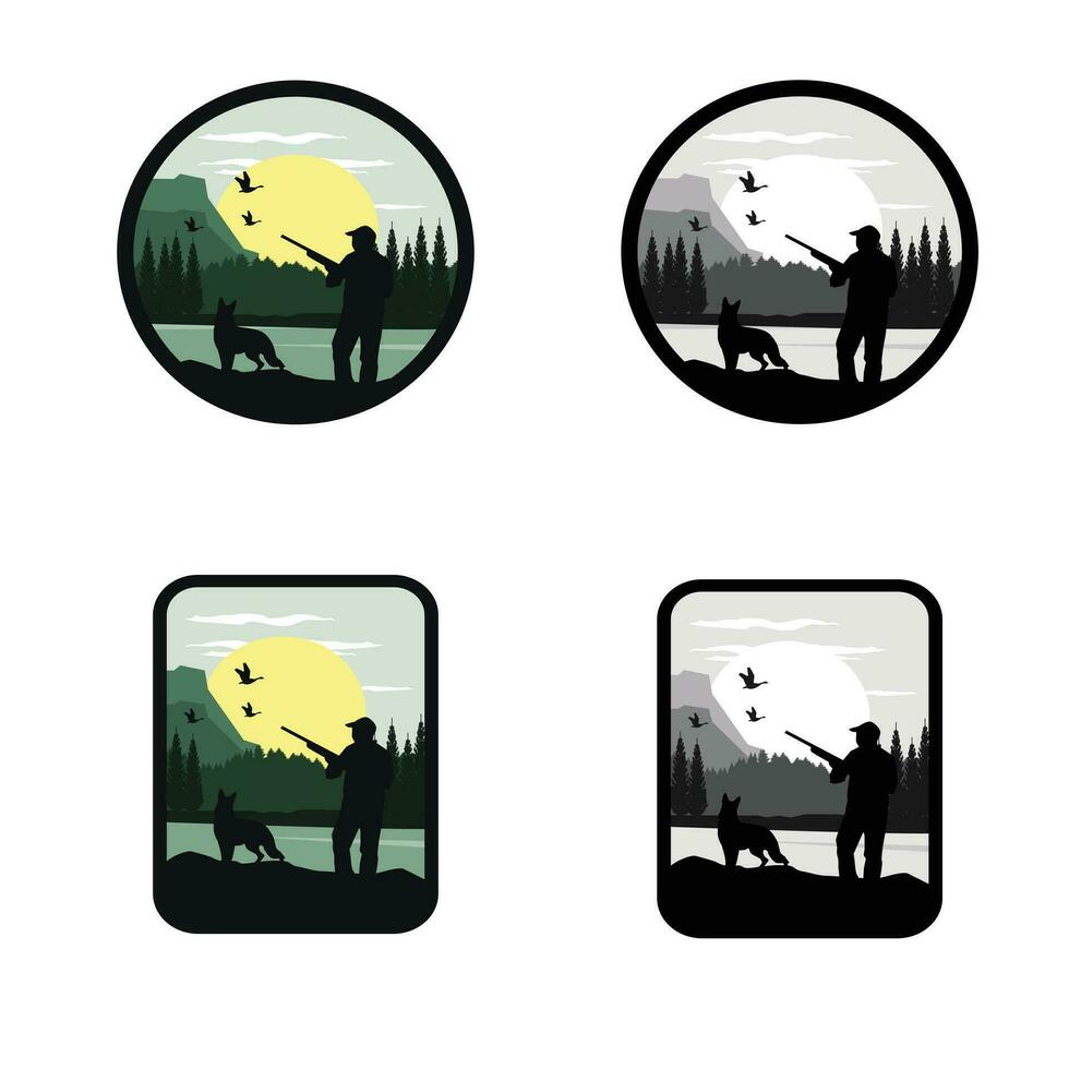 hunter on the side river logo set vector