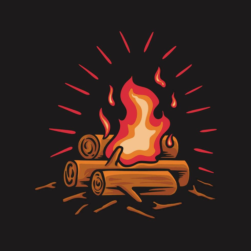 Camp Fire Dark flat vector Illustration