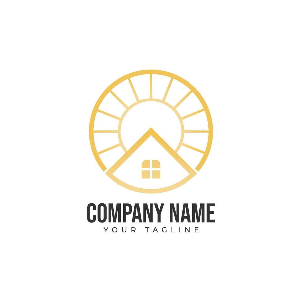 Sun house logo vector design line