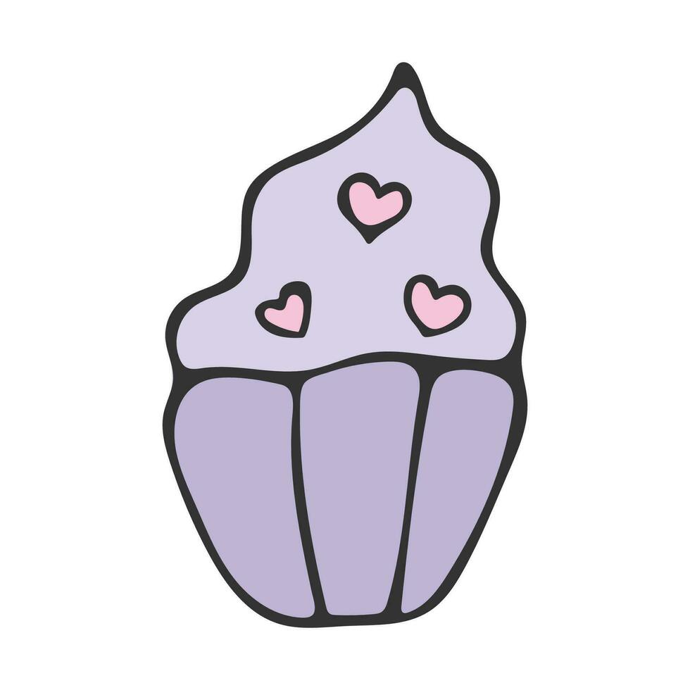 Cupcake decorated with hearts. Valentine's day vector