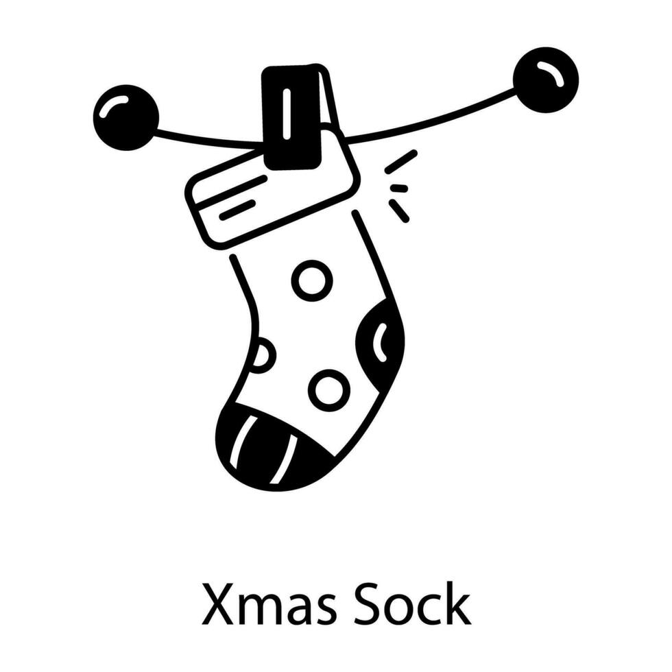 práctico línea estilo icono de Navidad calcetín vector