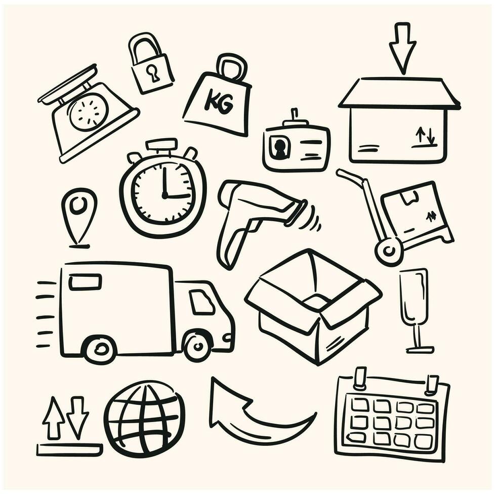 logistics delivery service drawn in doodle and line art style vector