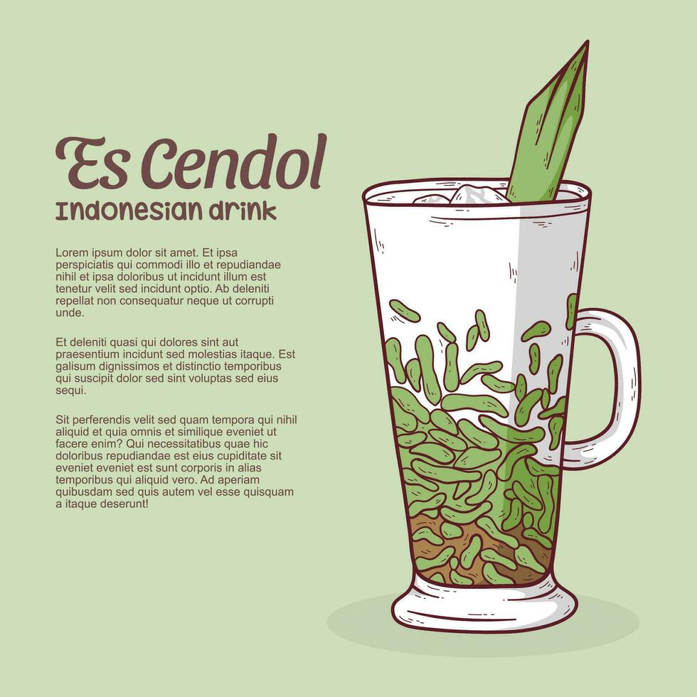 Hand drawn cendol illustration. Indonesian drink vector