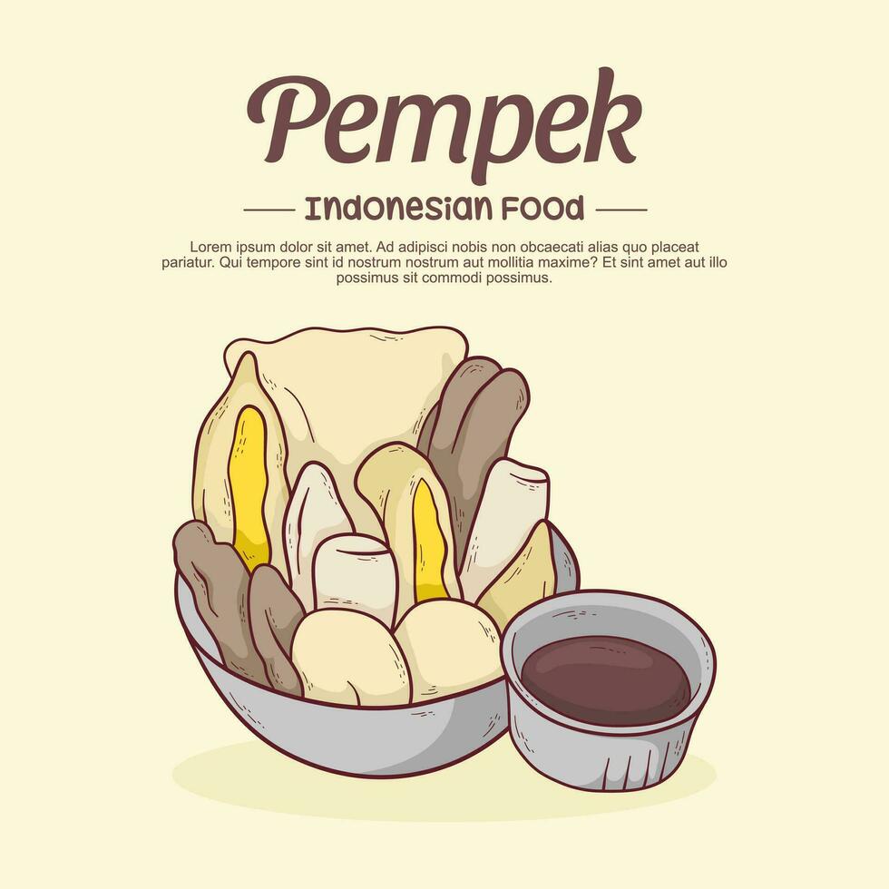 mano dibujado pempek palembang ilustración vector