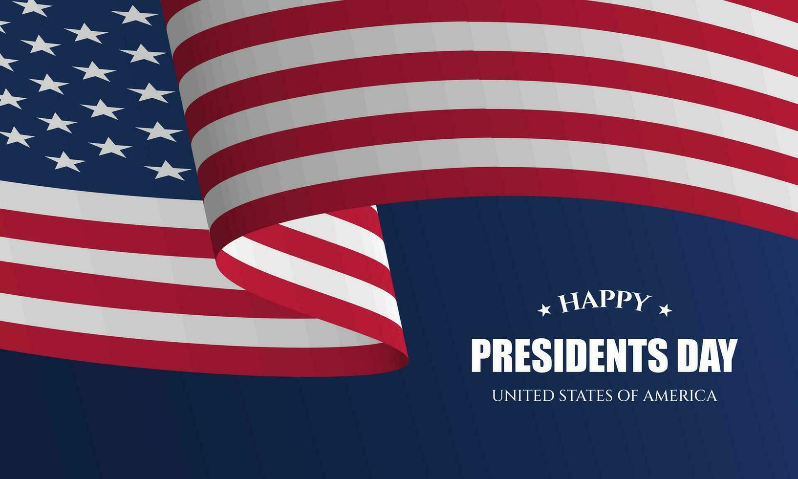 Happy Presidents Day celebrate banner with waving United States national flag. vector