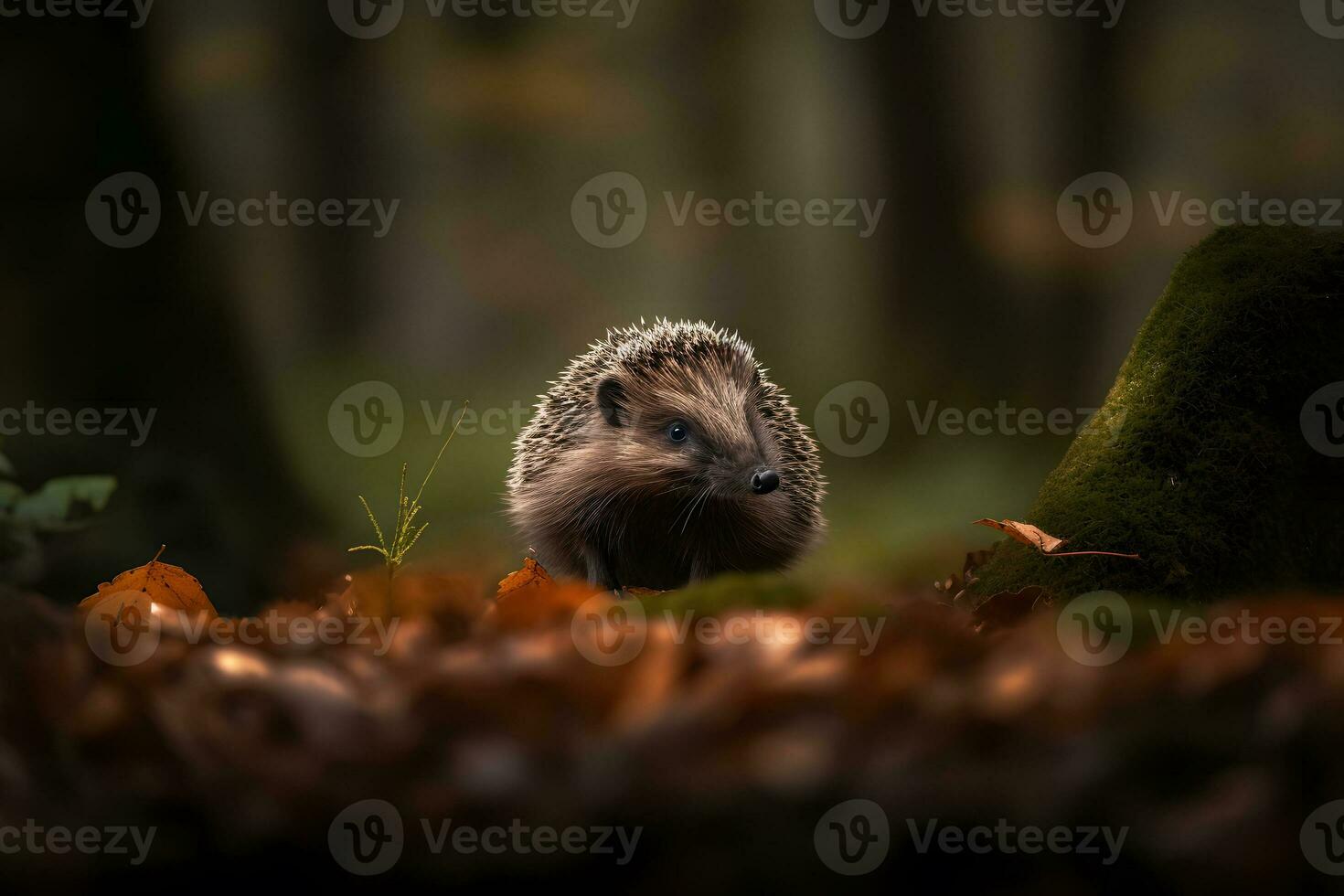 AI generated Young hedgehog in natural habitat. Neural network AI generated photo