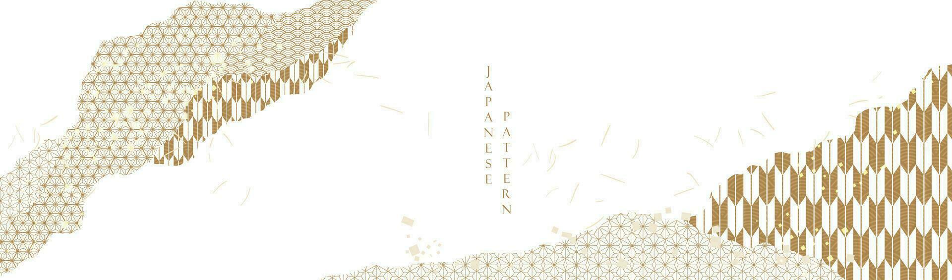 Japanese background with abstract art decoration vector. geometric pattern with gold and brown texture banner design in vintage style. vector