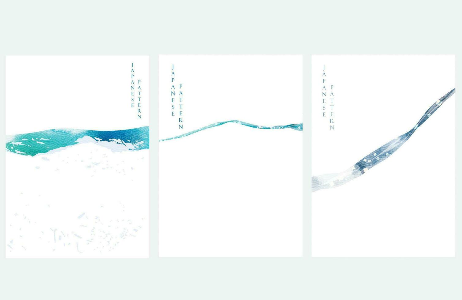 azul y verde cepillo carrera textura con japonés Oceano ola modelo en Clásico estilo. resumen Arte agua superficie Arte bandera diseño con acuarela textura vector. vector