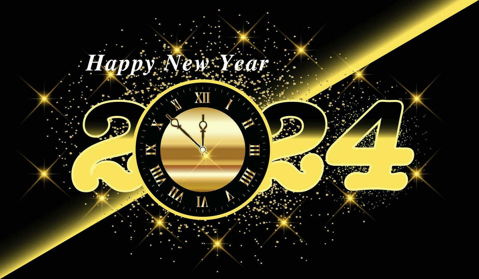 contento nuevo año 2024 lujoso diseño. creativo nuevo año negro y dorado modelo para personal o corporativo usar. fácilmente editable vector