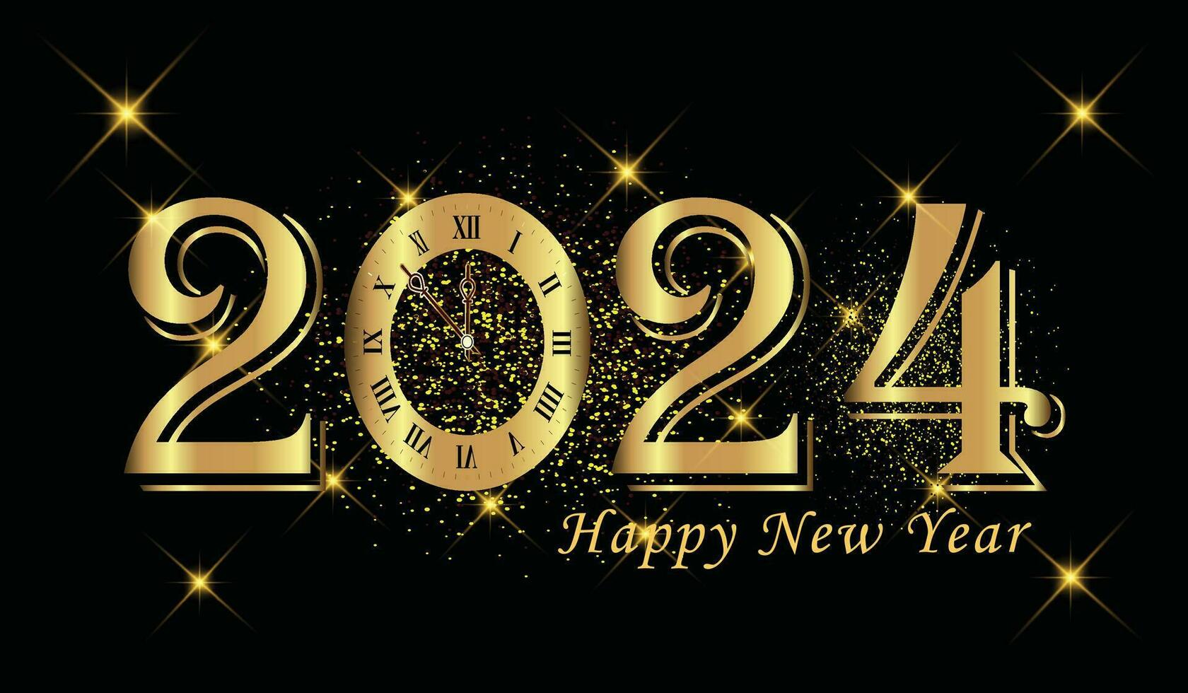 contento nuevo año 2024 lujoso diseño. creativo nuevo año negro y dorado modelo para personal o corporativo usar. fácilmente editable vector